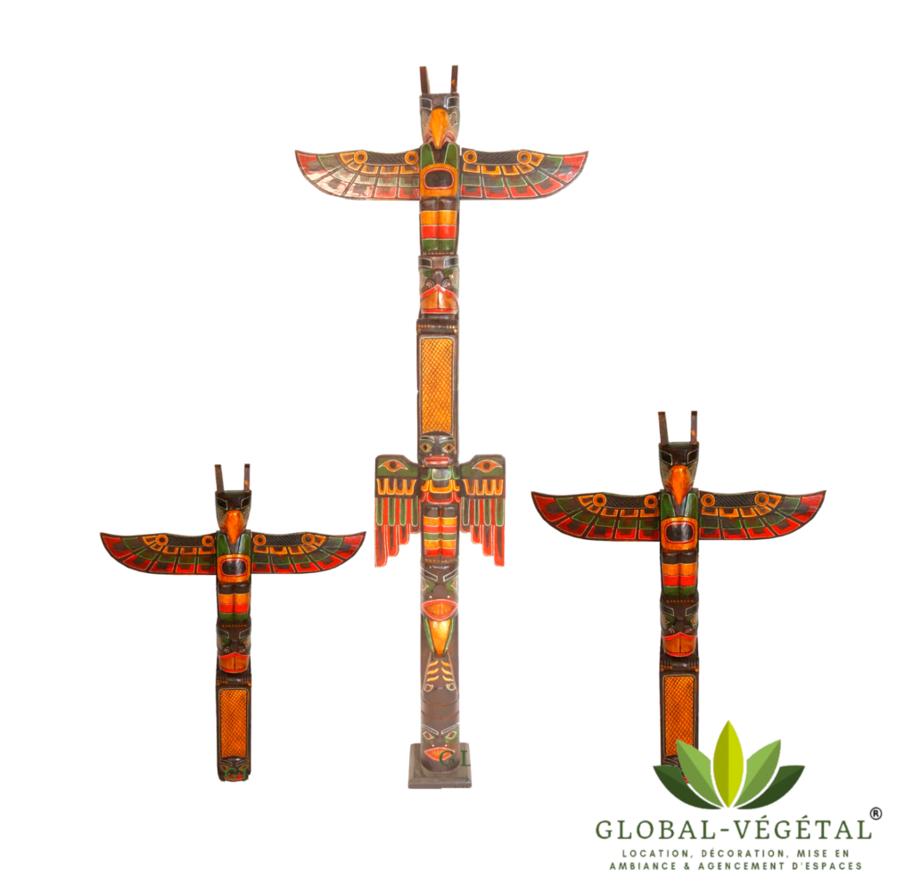 Grand Totem Indien En Bois Massif 100 Cm - Coco Papaya - Motif Aigle