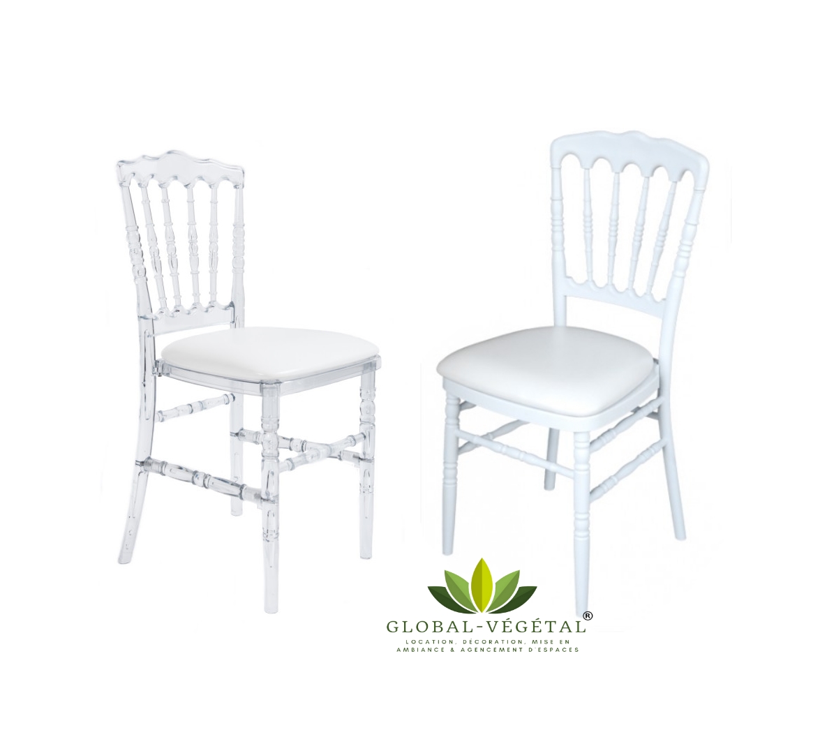 Location de chaises napoléon blanches et transparentes  Global Végétal®