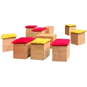 Location tabouret caisse en bois avec coussin